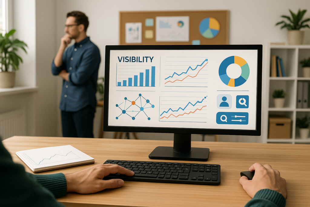 Analyst reviewing search data to measure brand visibility